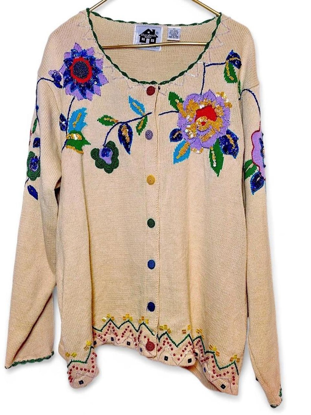 Storybook Knits Vintage Grandmacore Folk Art Cardigan | 2XL | Like-New